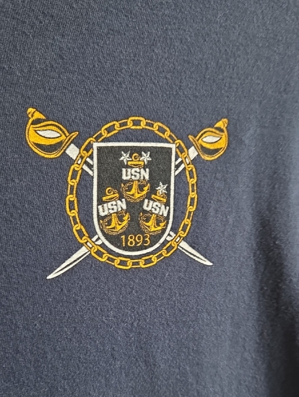 Anvil Navy Blue Short Sleeve Tee with Gold and White Crest